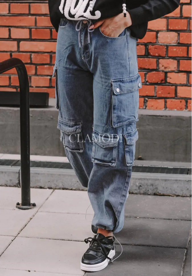 Spodnie jeansowe bojówki Street niebieskie 1