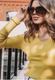 Prążkowany sweter Eve żółty 3