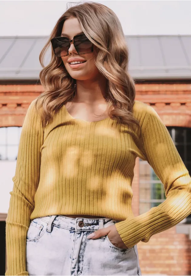 Prążkowany sweter Eve żółty 2
