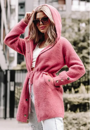 Płaszcz z kapturem alpaka Soft różowy