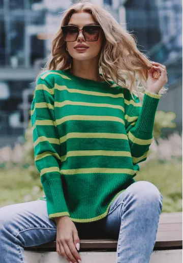 Sweter w paski Frances zielony  2
