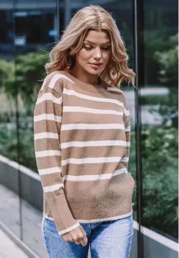Sweter w paski Frances beżowy 1