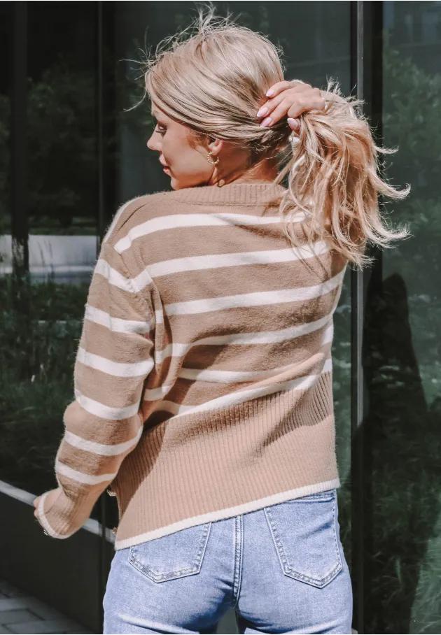 Sweter w paski Frances beżowy - 2
