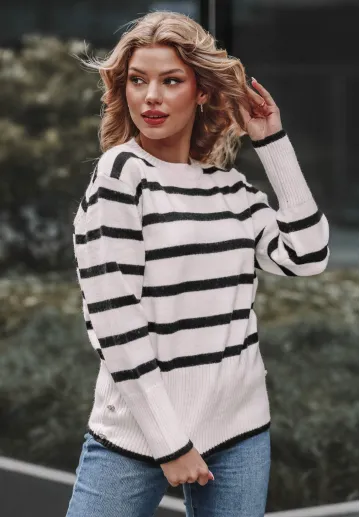 Sweter w paski Frances biało-czarny 2