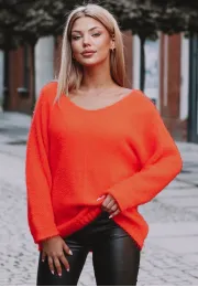 Sweter damski oversize Tiana, neonowy pomarańczowy