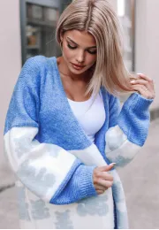 Długi sweter damski, kardigan Daisy, oversize, błękitny, niebieski 4