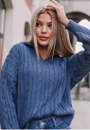 Sweter damski z suwakiem Ann, niebieski, navy