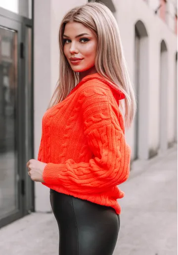 Sweter damski z suwakiem Ann, pomarańczowy, neon 2