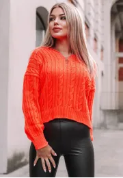 Sweter damski z suwakiem Ann, pomarańczowy, neon 3