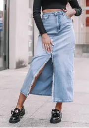 Jeansowa spódnica z rozcięciem Raw jasno niebieska
