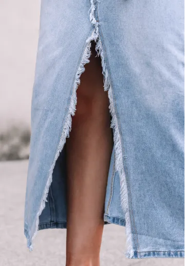 Jeansowa spódnica z rozcięciem Raw jasno niebieska 3