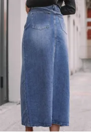 Spódnica jeansowa z rozcięciem Raw, ciemno niebieska 4