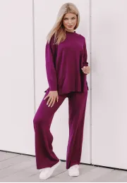 Komplet sweterkowy Selena (bluza, spodnie), fuksjowy
