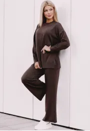 Komplet sweterkowy Selena (bluza, spodnie), czekoladowy