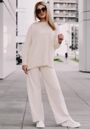 Komplet damski sweterkowy Selena (bluza, spodnie), jasny beż