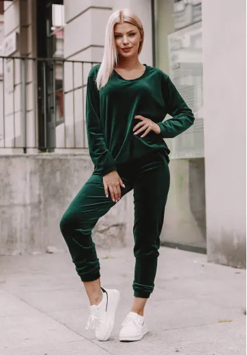 Bluza welurowa Comfy Set butelkowa zieleń 3