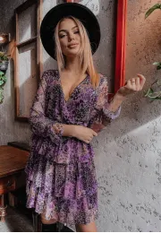 Tiulowa sukienka z falbankami Atlanta fioletowa