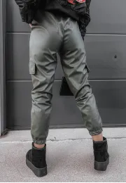 Spodnie joggery z imitacji skóry Robin khaki 2