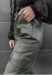 Spodnie joggery z imitacji skóry Robin khaki 3