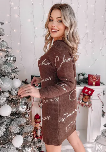 Sweter tunika Christmas brązowy 2