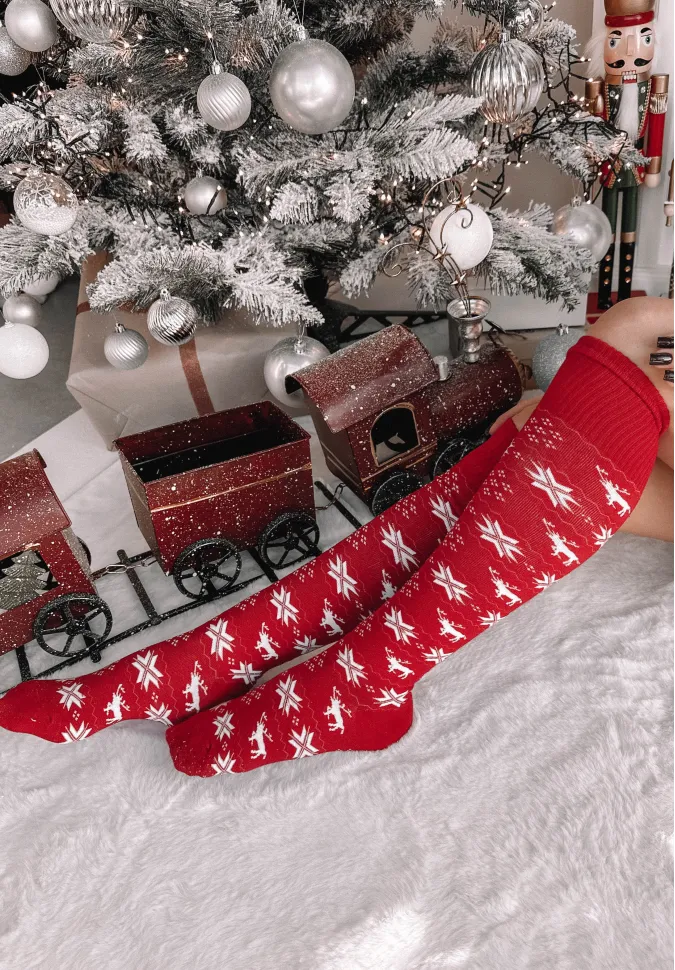Podkolanówki świąteczne Reindeer czerwone