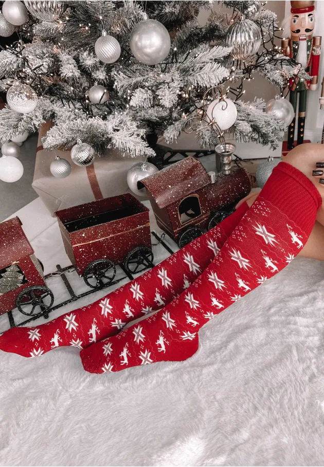 Podkolanówki świąteczne Reindeer czerwone