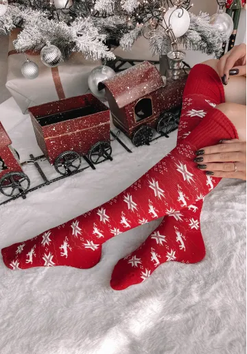 Podkolanówki świąteczne Reindeer czerwone