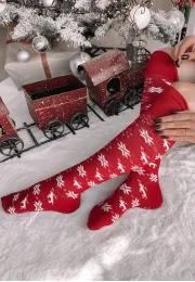 Podkolanówki świąteczne Reindeer czerwone