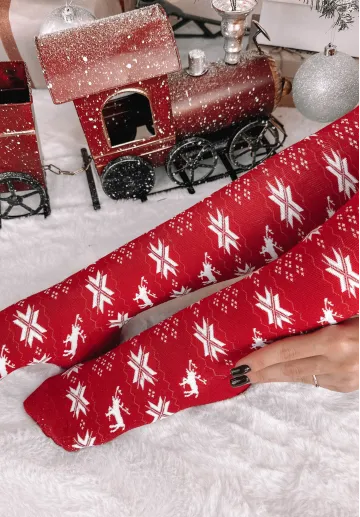Podkolanówki świąteczne Reindeer czerwone