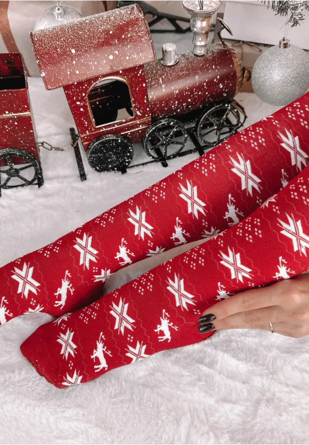 Podkolanówki świąteczne Reindeer czerwone