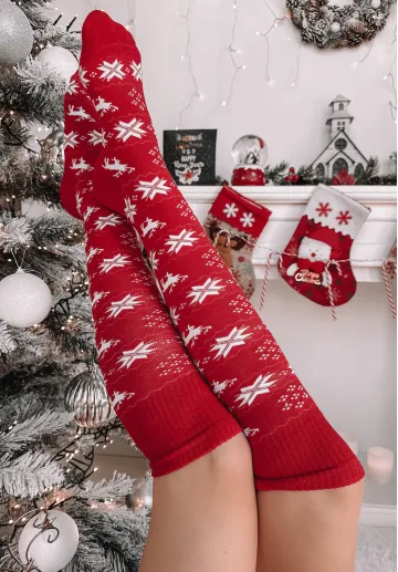 Podkolanówki świąteczne Reindeer czerwone