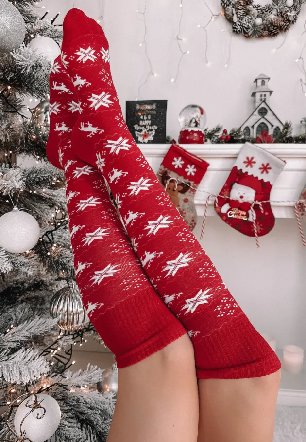 Podkolanówki świąteczne Reindeer czerwone