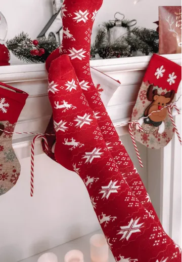 Podkolanówki świąteczne Reindeer czerwone