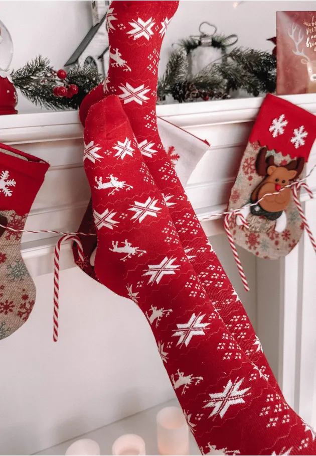 Podkolanówki świąteczne Reindeer czerwone