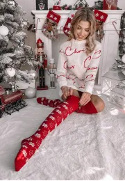 Podkolanówki świąteczne Reindeer czerwone