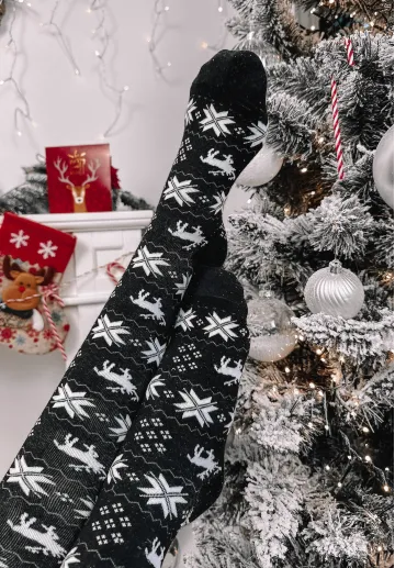 Zakolanówki świąteczne Reindeer czarne 4