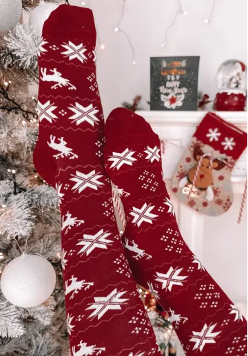 Zakolanówki świąteczne Reindeer bordowe 5