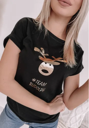 T-shirt ze złotym nadrukiem Rudolph czarny 2