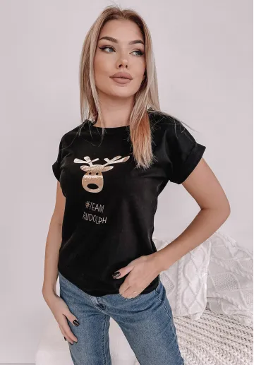 T-shirt ze złotym nadrukiem Rudolph czarny 1