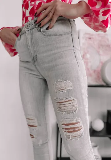 Spodnie jeansowe Holly z przetarciami jasnoszare 3
