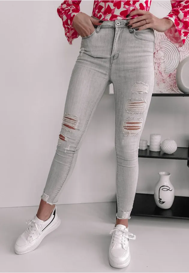 Spodnie jeansowe Holly z przetarciami jasnoszare 1