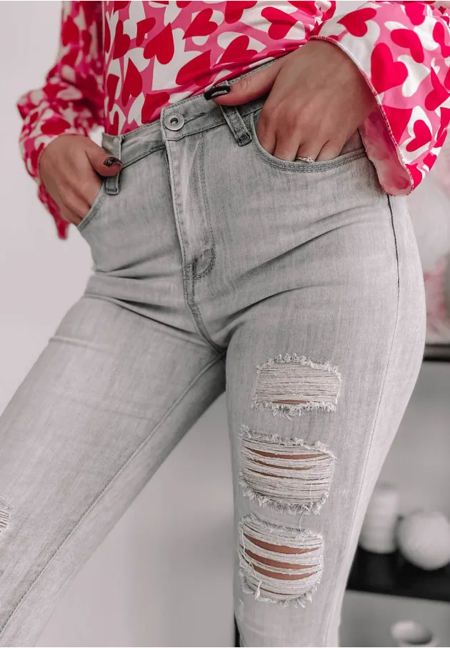 Spodnie jeansowe Holly z przetarciami jasnoszare 5