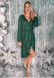 Cekinowa sukienka midi Ross zielona