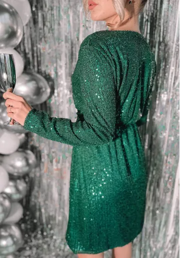 Cekinowa sukienka mini Flawless zielona 2