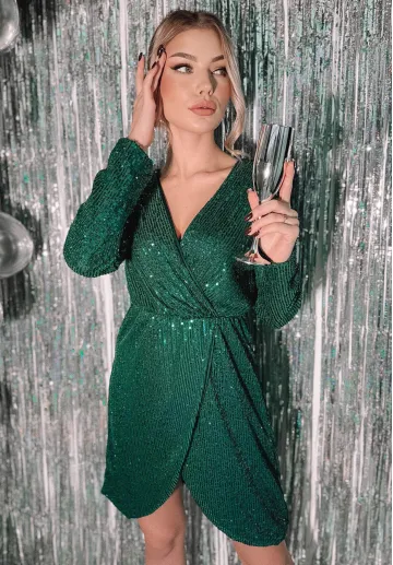 Cekinowa sukienka mini Flawless zielona 5
