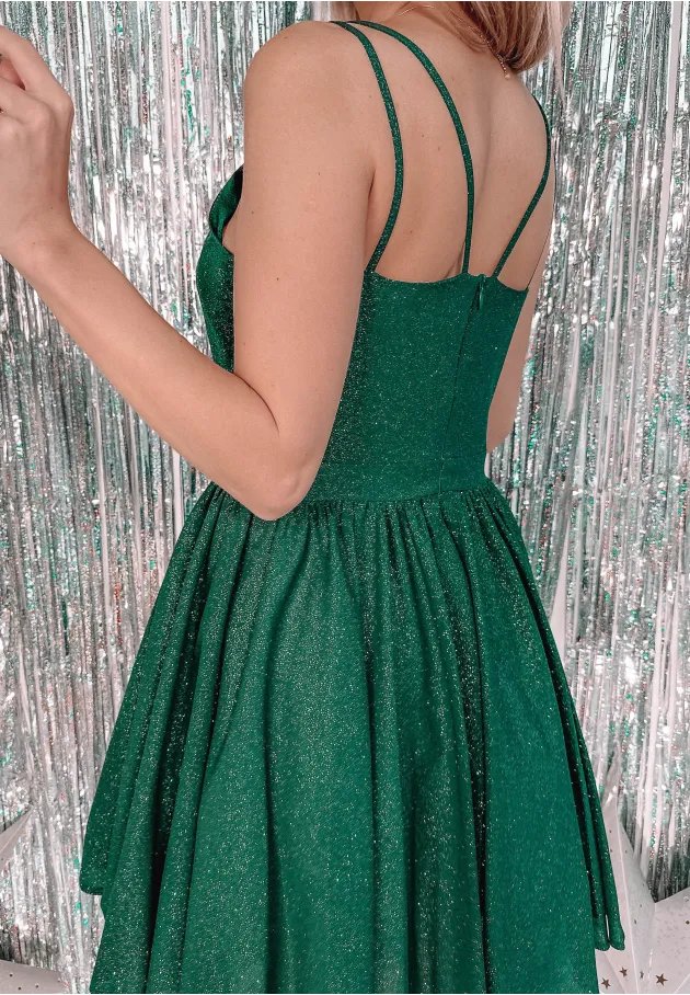 Brokatowa sukienka na cienkich ramiączkach Glare zielona 4