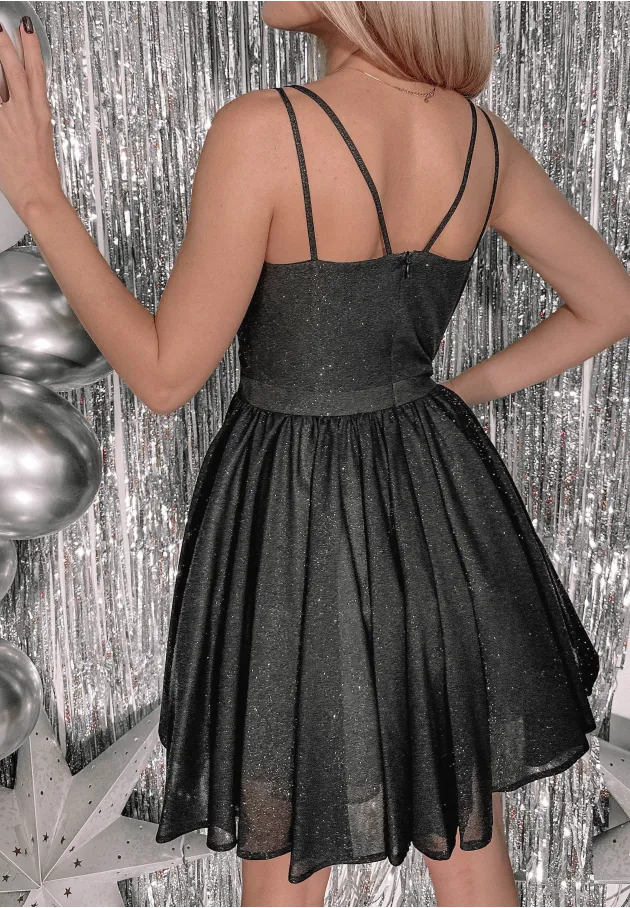 Brokatowa sukienka na cienkich ramiączkach Glare czarna 2