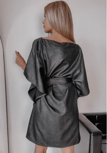 Sukienka kimono z paskiem Astana czarno-srebrna 2