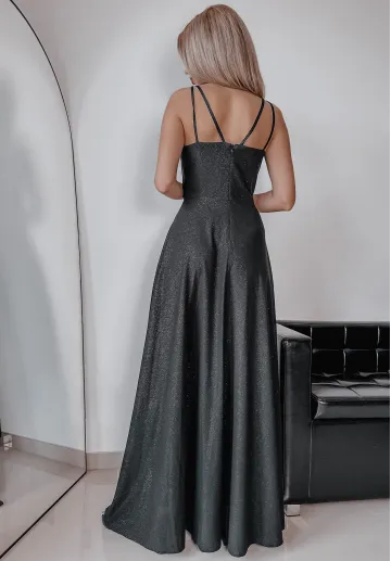 Długa sukienka brokatowa Prom czarna 2