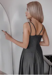 Długa sukienka brokatowa Prom czarna 7